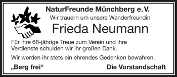Traueranzeige von Frieda Neumann von Frankenpost