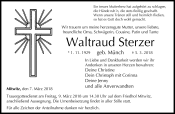 Traueranzeige von Waltraud Sterzer von Neue Presse Coburg