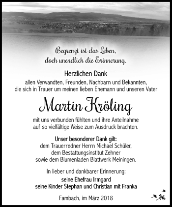Traueranzeige von Martin Kröling von Südthüringer Presse