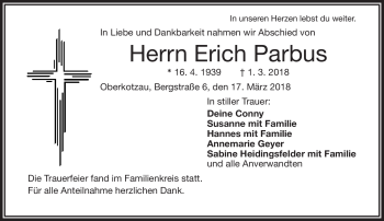 Traueranzeige von Erich Parbus von Frankenpost