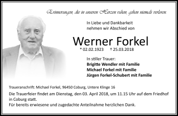 Traueranzeige von Werner Forkel von Neue Presse Coburg