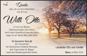 Traueranzeige von Willi Otto von Südthüringer Presse
