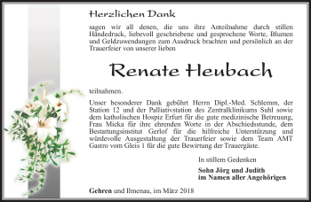 Traueranzeige von Renate Heubach von Südthüringer Presse