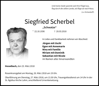 Traueranzeige von Siegfried Scherbel von Neue Presse Coburg