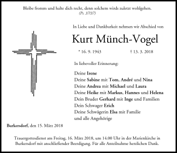 Traueranzeige von Kurt Münch-Vogel von Neue Presse Coburg