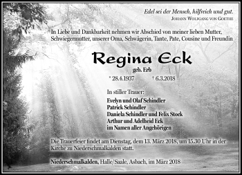 Traueranzeige von Regina Eck von Südthüringer Presse