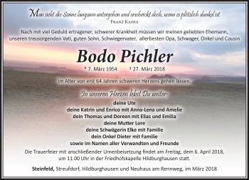 Traueranzeige von Bodo Pichler von Südthüringer Presse