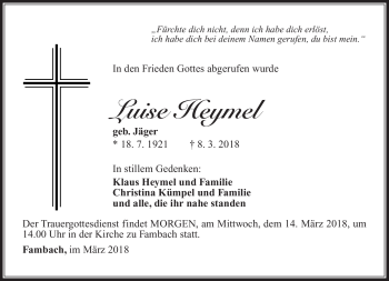 Traueranzeige von Luise Heymel von Südthüringer Presse