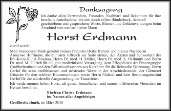 Traueranzeige von Horst Erdmann von Südthüringer Presse