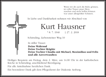 Traueranzeige von Kurt Hausner von Frankenpost