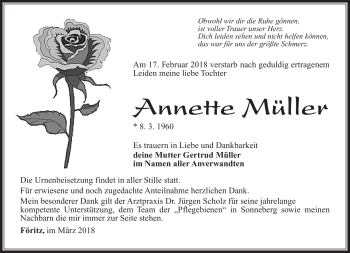 Traueranzeige von Annette Müller von Südthüringer Presse