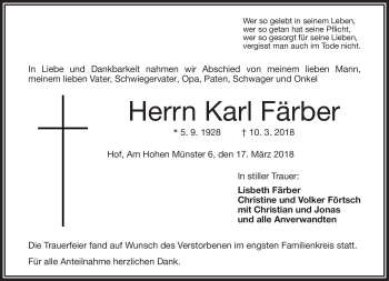Traueranzeige von Karl Färber von Frankenpost