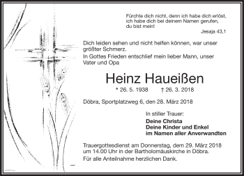 Traueranzeige von Heinz Haueißen von Frankenpost