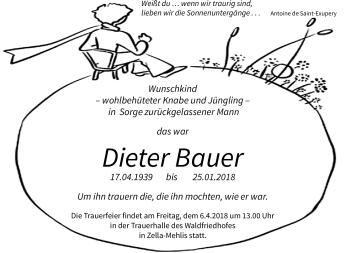 Traueranzeige von Dieter Bauer von Südthüringer Presse