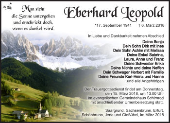 Traueranzeige von Eberhard Leopold von Südthüringer Presse