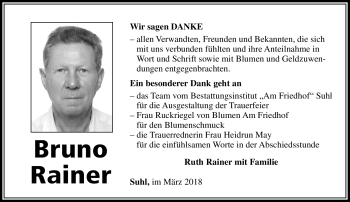 Traueranzeige von Bruno Rainer von Südthüringer Presse