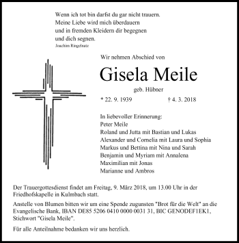 Traueranzeige von Gisela Meile von Frankenpost