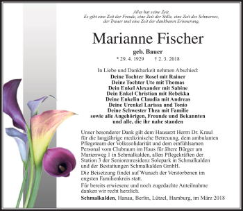 Traueranzeige von Marianne Fischer von Südthüringer Presse