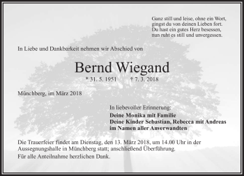 Traueranzeige von Bernd Wiegand von Frankenpost