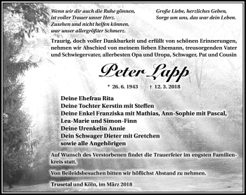 Traueranzeige von Peter Lapp von Südthüringer Presse
