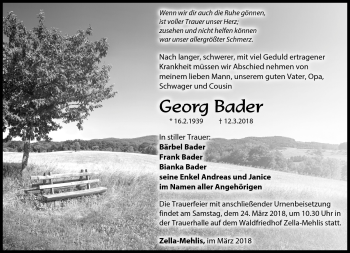Traueranzeige von Georg Bader von Südthüringer Presse