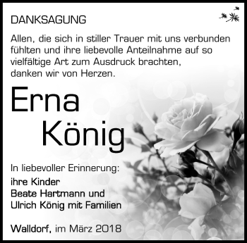 Traueranzeige von Erna König von Südthüringer Presse