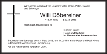 Traueranzeige von Willi Döbereiner von Frankenpost