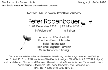 Traueranzeige von Peter Rabenbauer von Frankenpost