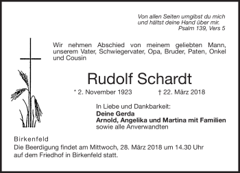 Traueranzeige von Rudolf Schardt von Neue Presse Coburg
