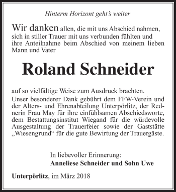 Traueranzeige von Roland Schneider von Südthüringer Presse