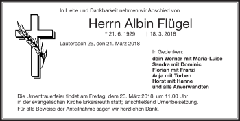 Traueranzeige von Albin Flügel von Frankenpost