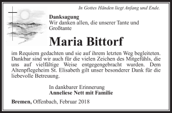 Traueranzeige von Maria Bittorf von Südthüringer Presse
