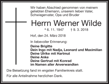 Traueranzeige von Werner Wilde von Frankenpost