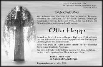 Traueranzeige von Otto Hepp von Südthüringer Presse