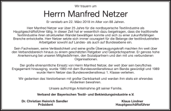 Traueranzeige von Manfred Netzer von Frankenpost