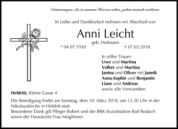 Traueranzeige von Anna Leicht von Neue Presse Coburg