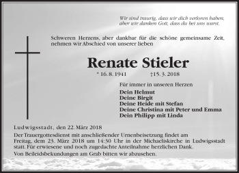 Traueranzeige von Renate Stieler von Neue Presse Coburg