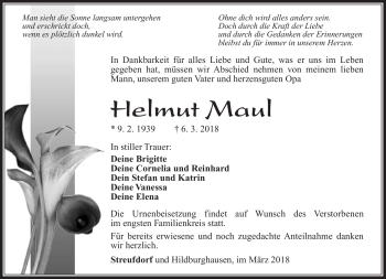 Traueranzeige von Helmut Maul von Südthüringer Presse