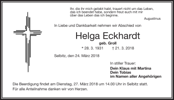 Traueranzeige von Helga Eckhardt von Frankenpost