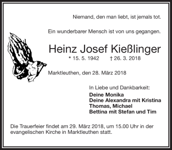 Traueranzeige von Heinz Josef Kießlinger von Frankenpost