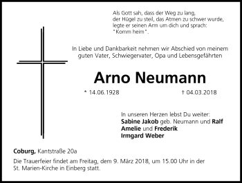 Traueranzeige von Arno Neumann von Neue Presse Coburg