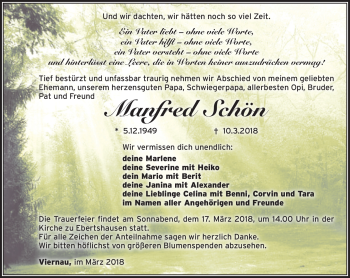 Traueranzeige von Manfred Schön von Südthüringer Presse