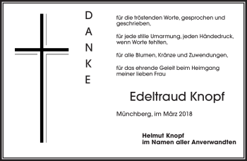 Traueranzeige von Edeldtraud Knopf von Frankenpost
