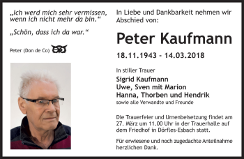 Traueranzeige von Peter Kaufmann von Neue Presse Coburg