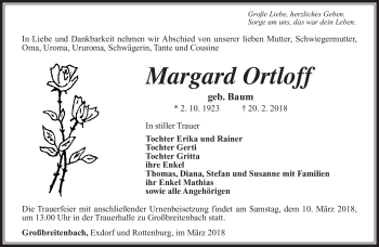 Traueranzeige von Margard Ortloff von Südthüringer Presse