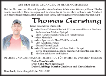 Traueranzeige von Thomas Gerstung von Südthüringer Presse
