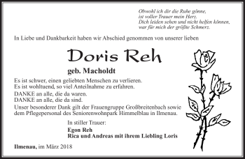 Traueranzeige von Doris Reh von Südthüringer Presse
