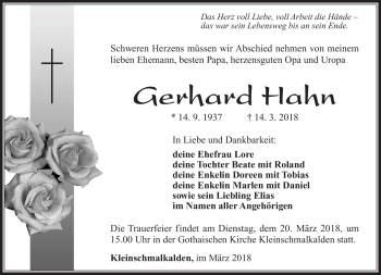 Traueranzeige von Gerhard Hahn von Südthüringer Presse