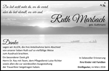 Traueranzeige von Ruth Marbach von Südthüringer Presse