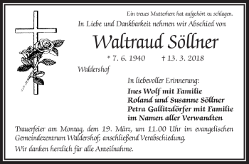 Traueranzeige von Waltraud Söllner von Frankenpost